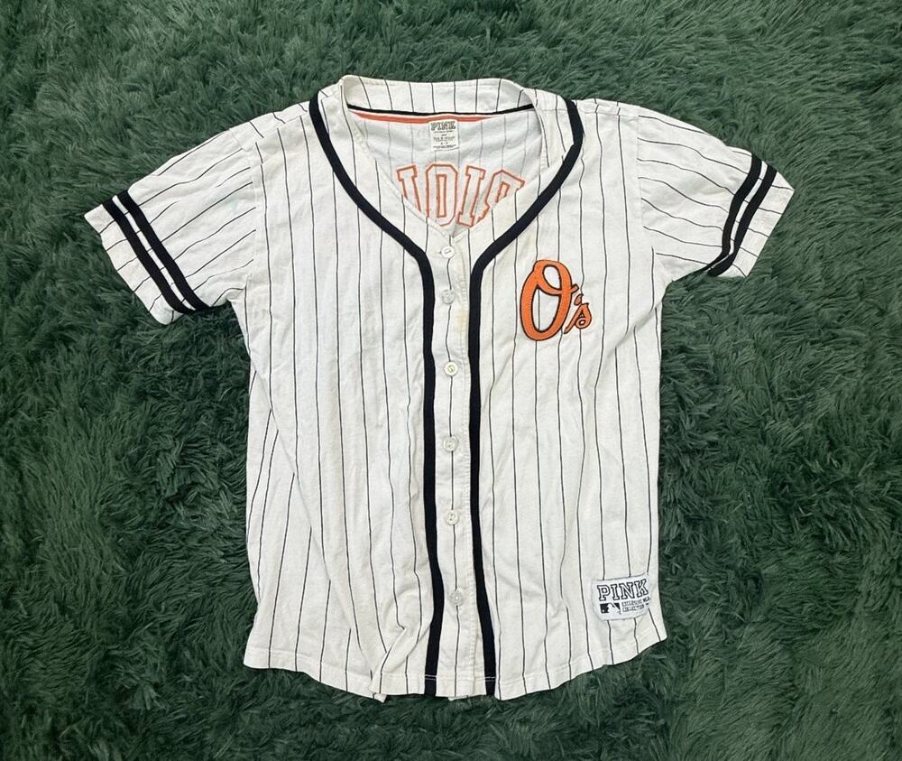 PINK Victoria's Secret MLB Baltimore Orioles Pinstripe Baseball Jersey Women's S
